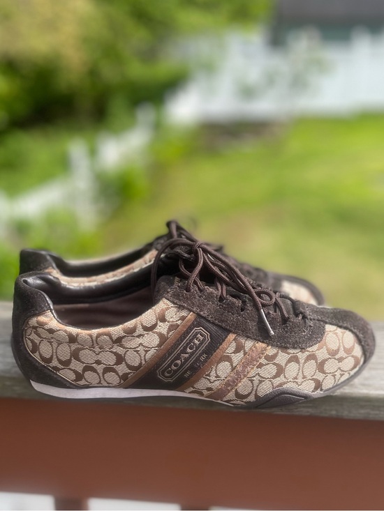 Coach Shoes - Coach Brown Signature Monogram Lace-Up Sneakers